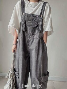 Women's Charcoal Denim oversized Utility Overalls